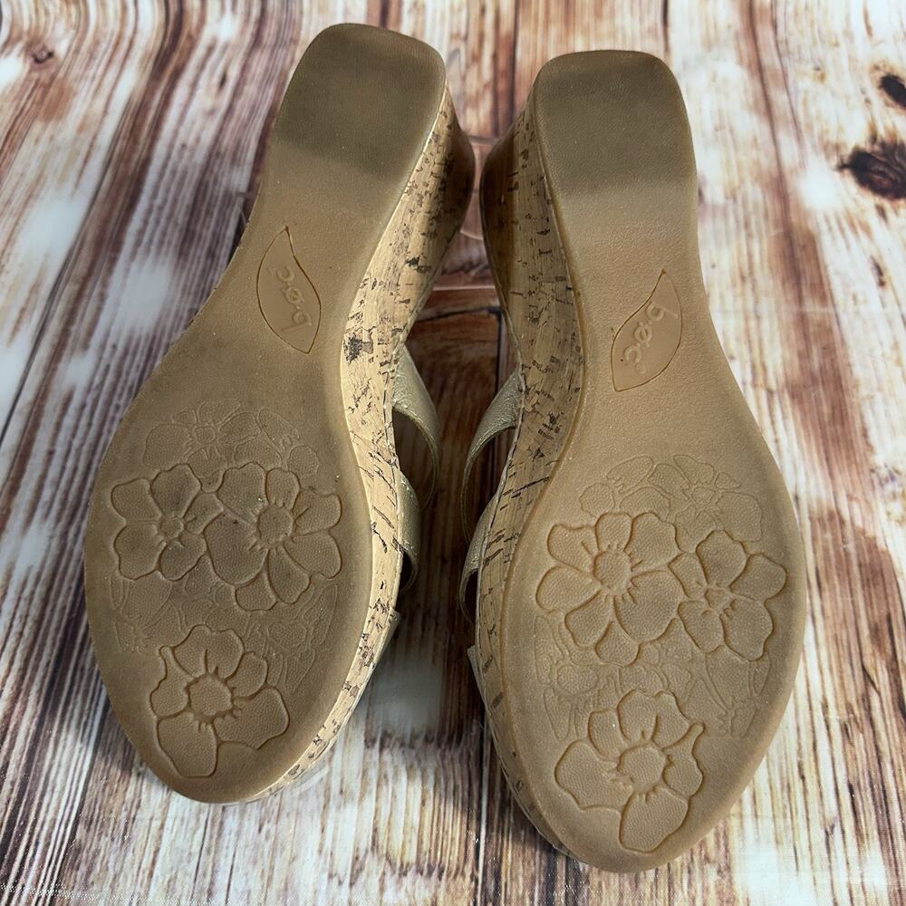 BOC Born Concept Size 7 Bronze Leather Flower Cork Wedge Sandals Open Toe Shoes - Picture 8 of 11